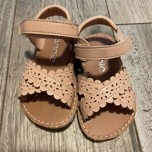 Annie toddler girl tan beige summer sandal with Velcro close open toe size 5